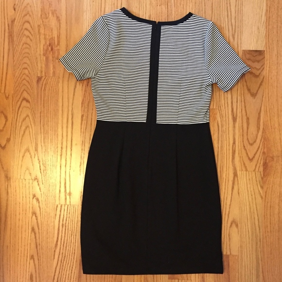 LOFT Black and White Fitted Striped Dress 10 - Picture 2 of 8
